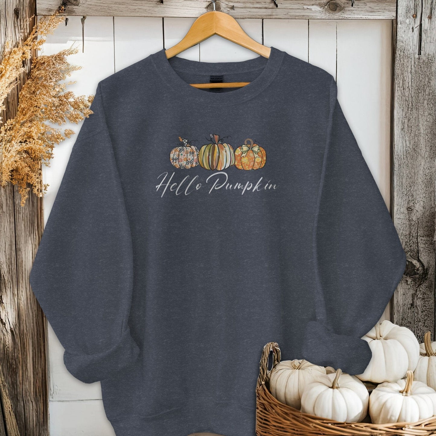 Holiday Shirt Adult Sweatshirt / Heather Sport Dark Navy / S Hello Pumpkin Fall Shirt