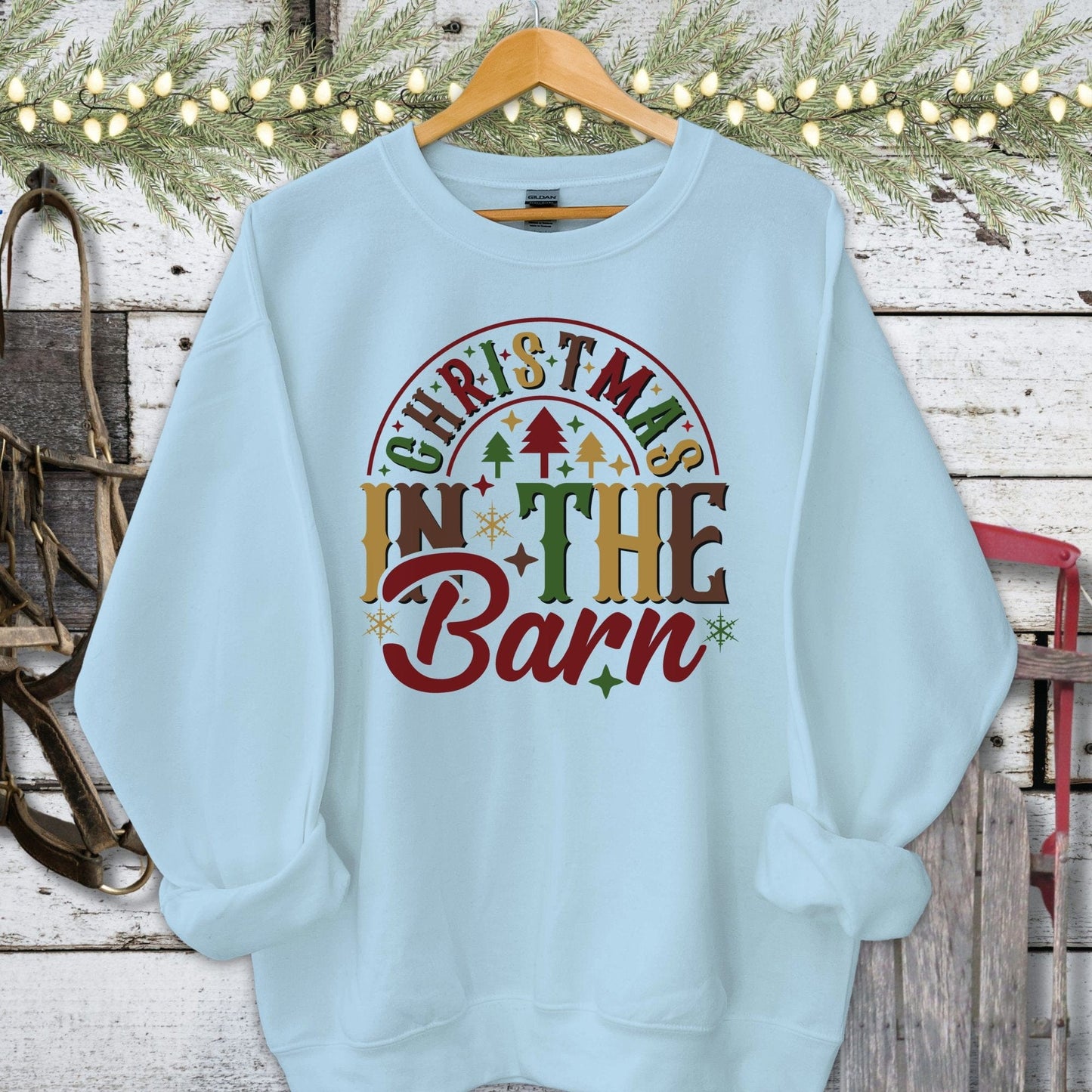 Holiday Shirt Adult Sweatshirt / Light Blue / S Christmas In The Barn Shirt