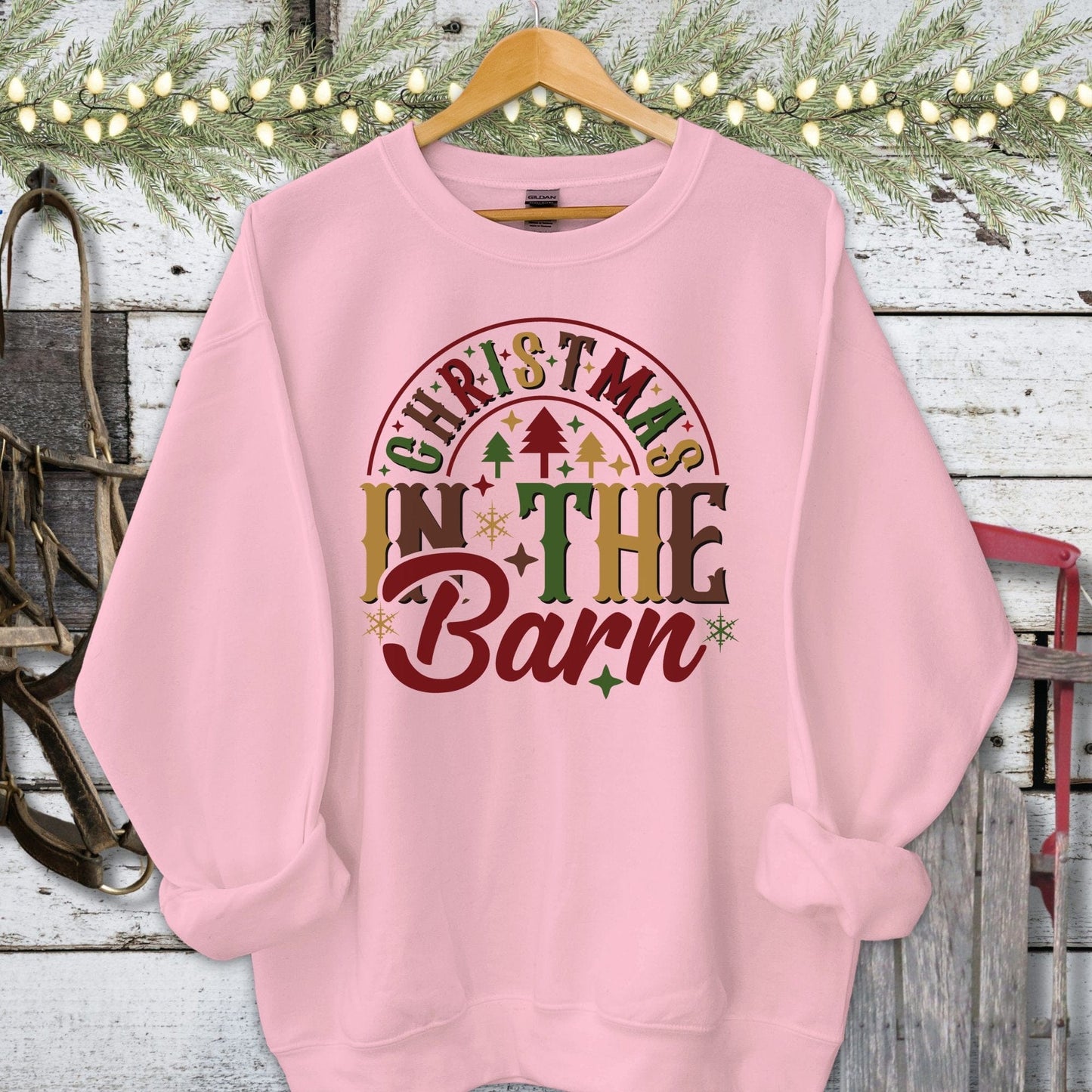 Holiday Shirt Adult Sweatshirt / Light Pink / S Christmas In The Barn Shirt