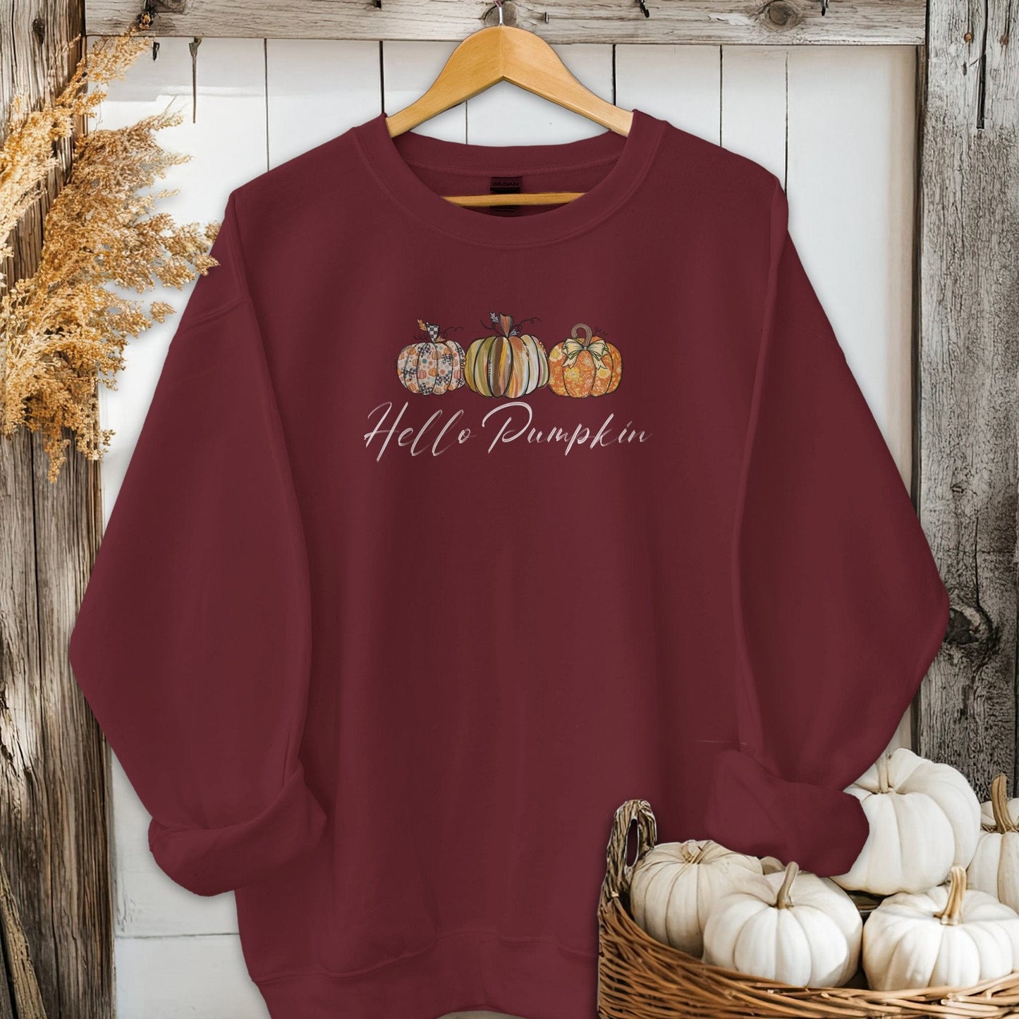 Holiday Shirt Adult Sweatshirt / Maroon / S Hello Pumpkin Fall Shirt