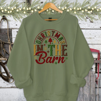 Holiday Shirt Adult Sweatshirt / Military Green / S Christmas In The Barn Shirt