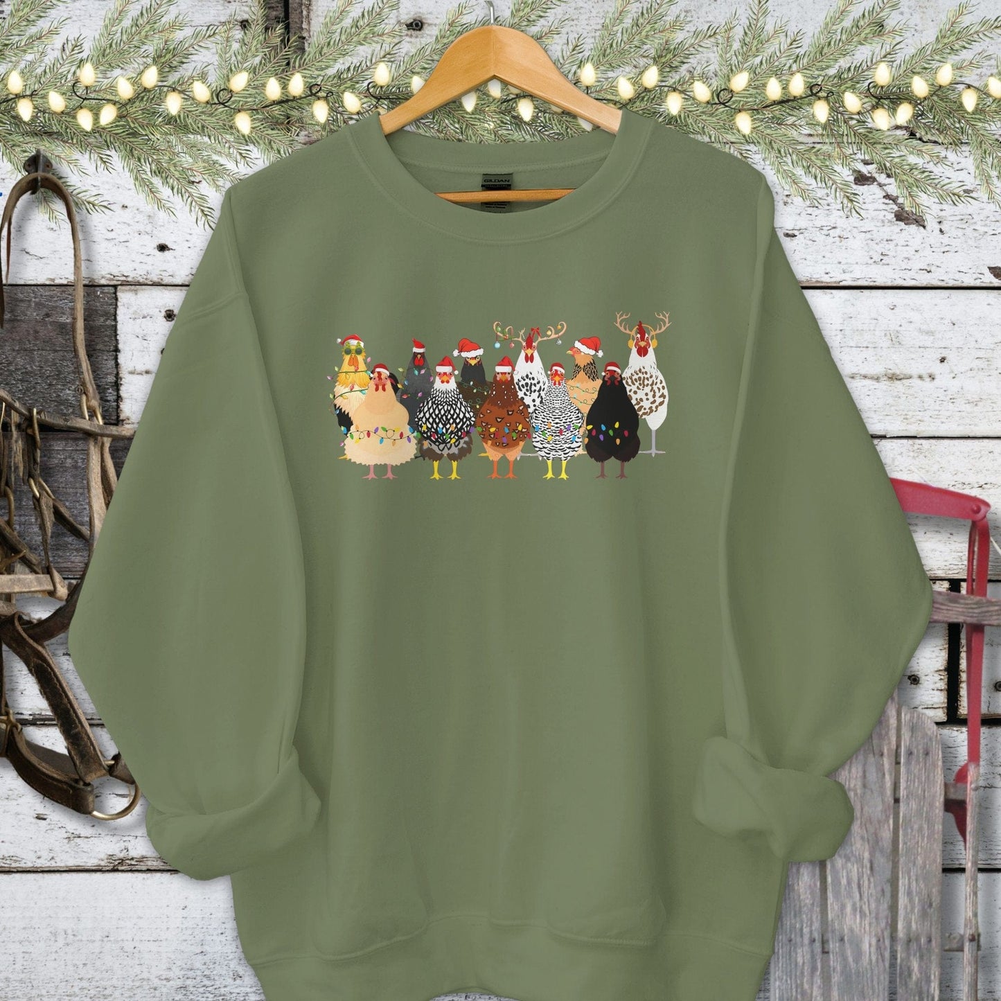 Holiday Shirt Adult Sweatshirt / Military Green / S Festive Chickens Shirt