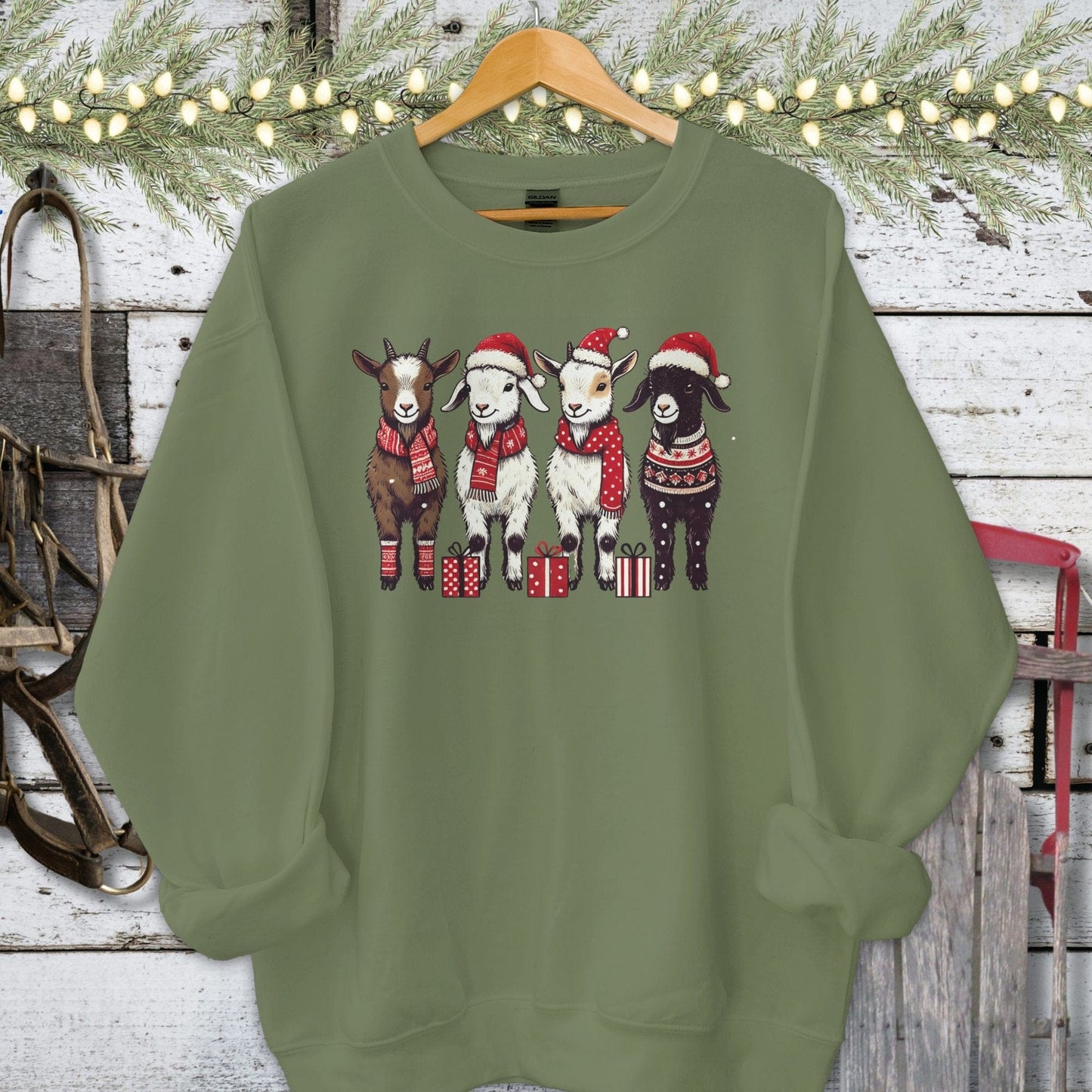 Holiday Shirt Adult Sweatshirt / Military Green / S Festive Goats Shirt