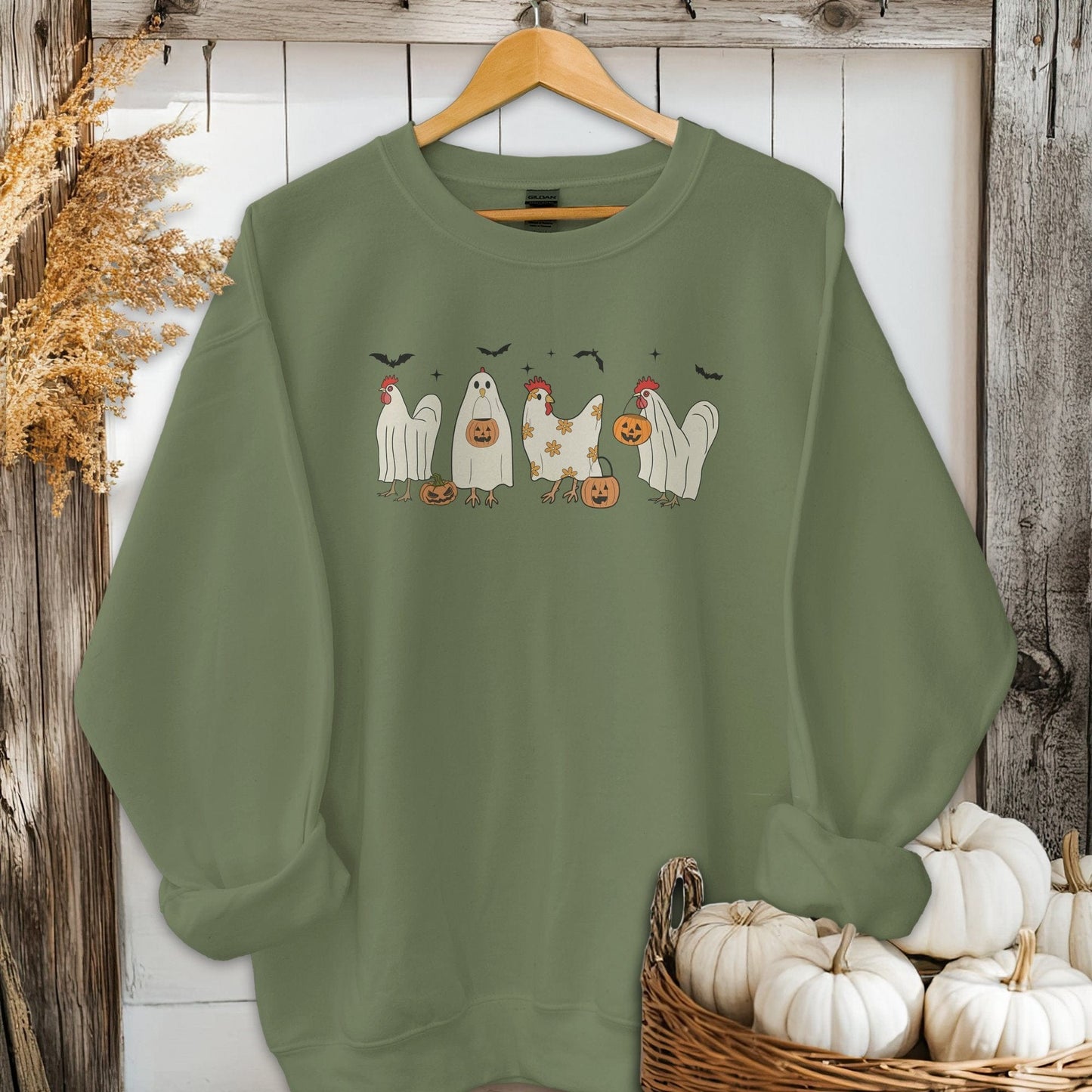 Holiday Shirt Adult Sweatshirt / Military Green / S Ghostly Chickens Halloween Shirt