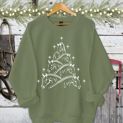 Holiday Shirt Adult Sweatshirt / Military Green / S Horse Art Christmas Shirt