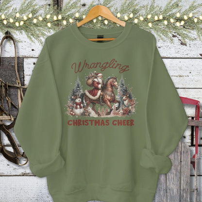 Holiday Shirt Adult Sweatshirt / Military Green / S Wrangling Christmas Cheer Shirt