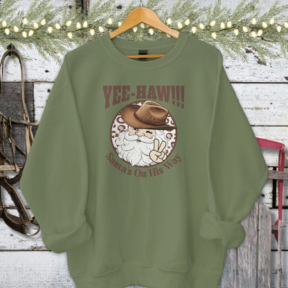 Holiday Shirt Adult Sweatshirt / Military Green / S Yee-Haw Santa Shirt