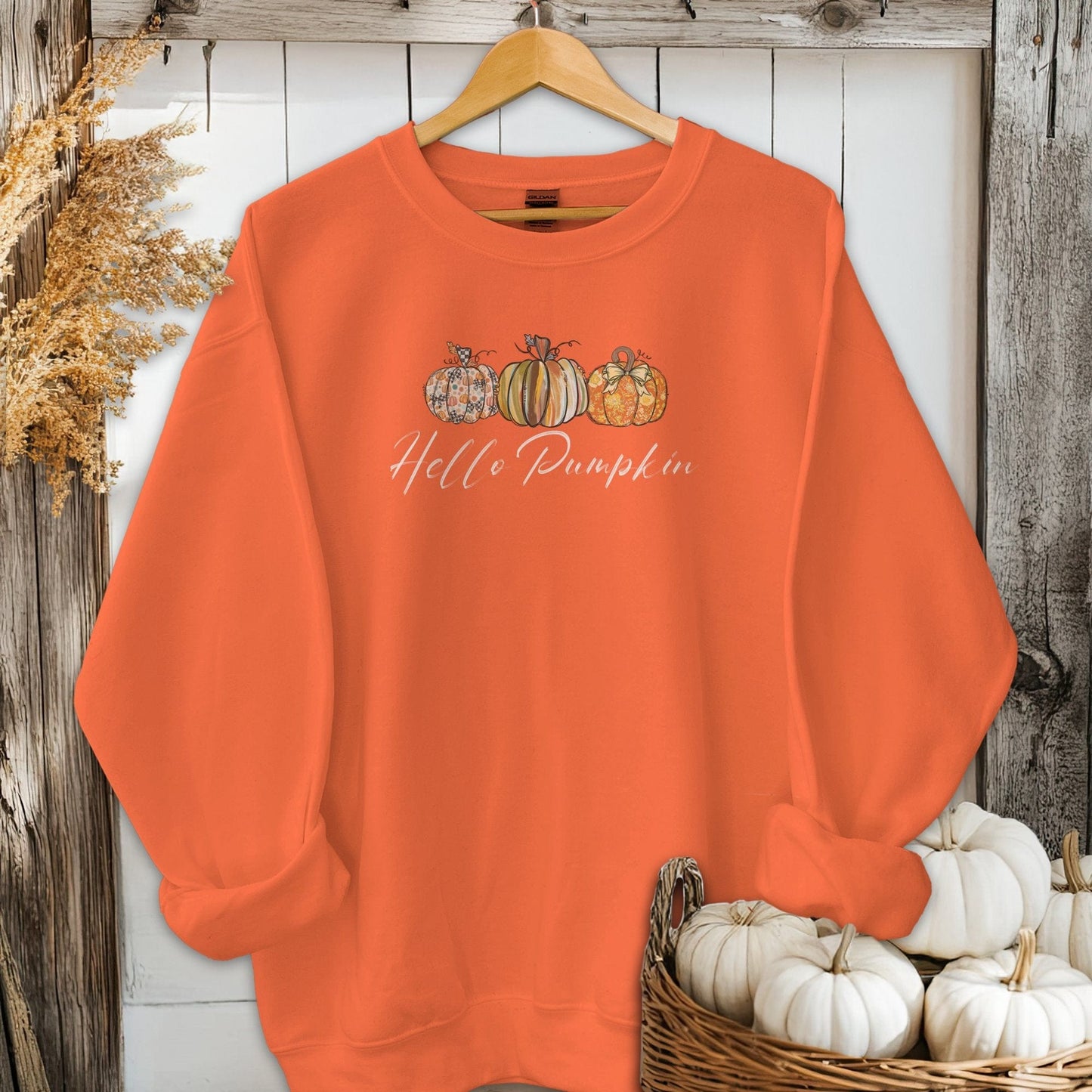 Holiday Shirt Adult Sweatshirt / Orange / S Hello Pumpkin Fall Shirt