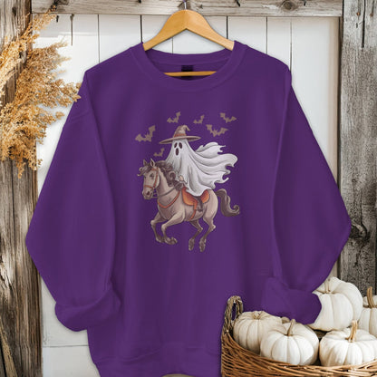 Holiday Shirt Adult Sweatshirt / Purple / S Ghost Riding Horse Halloween Shirt