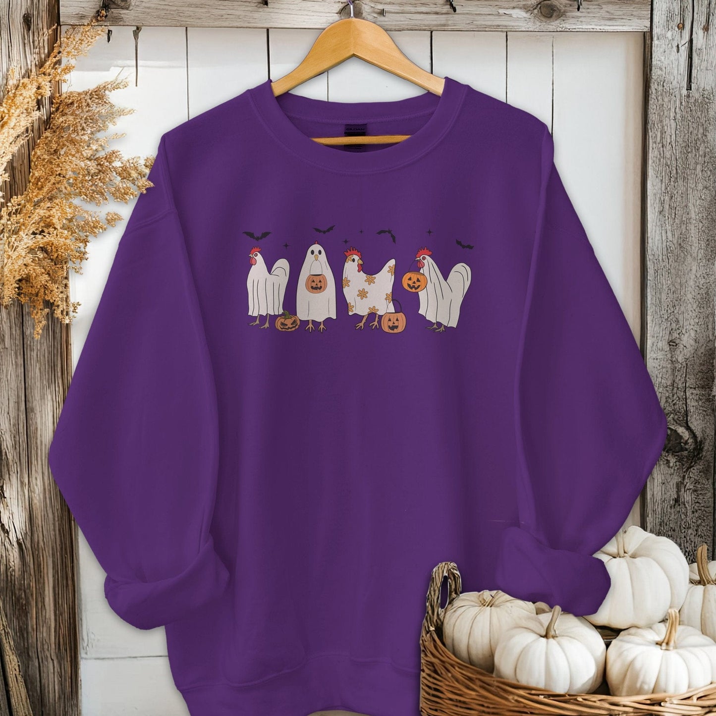 Holiday Shirt Adult Sweatshirt / Purple / S Ghostly Chickens Halloween Shirt