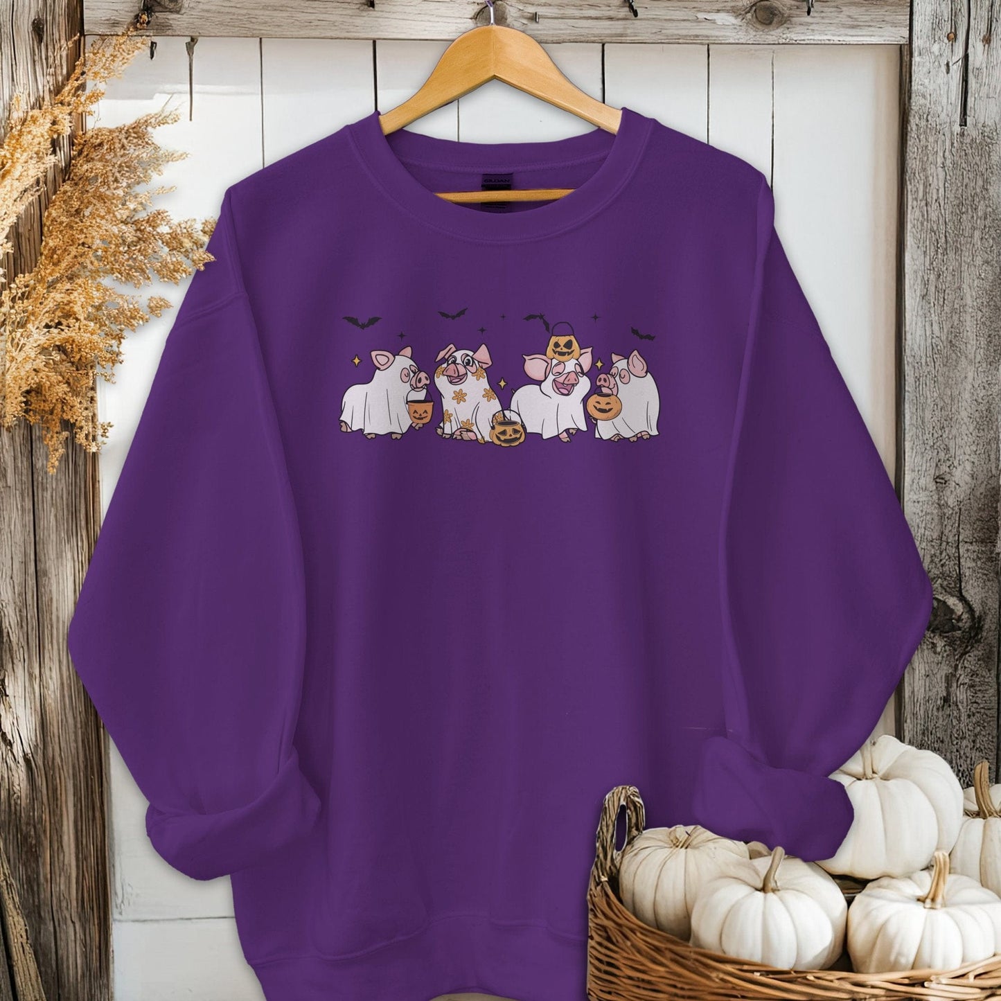 Holiday Shirt Adult Sweatshirt / Purple / S Ghostly Pigs Halloween Shirt