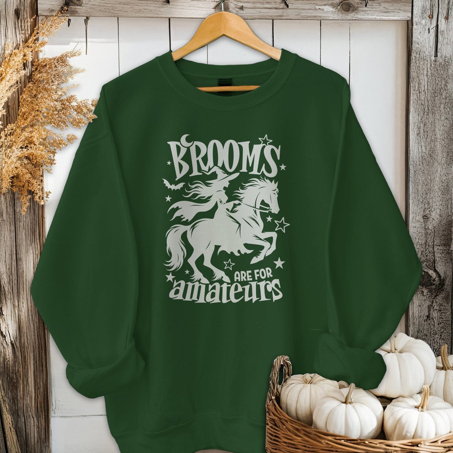 Holiday Shirt Adult Sweatshirt / S / Forest Green Brooms Are For Amateurs Halloween Shirt