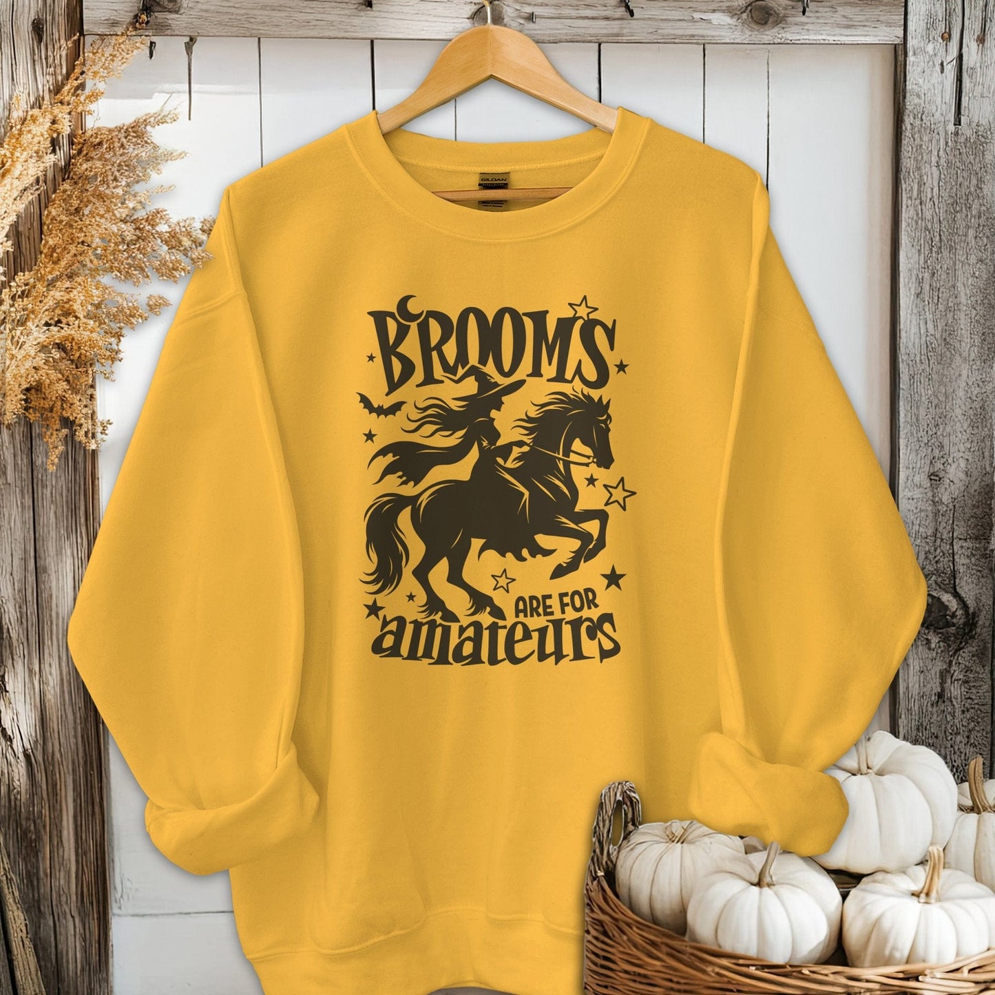 Holiday Shirt Adult Sweatshirt / S / Gold Brooms Are For Amateurs Halloween Shirt