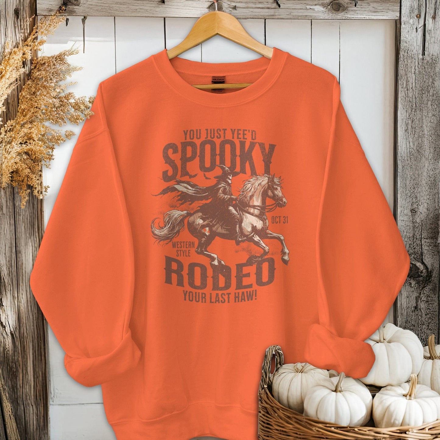 Holiday Shirt Adult Sweatshirt / S / Orange Spooky Rodeo Halloween Shirt