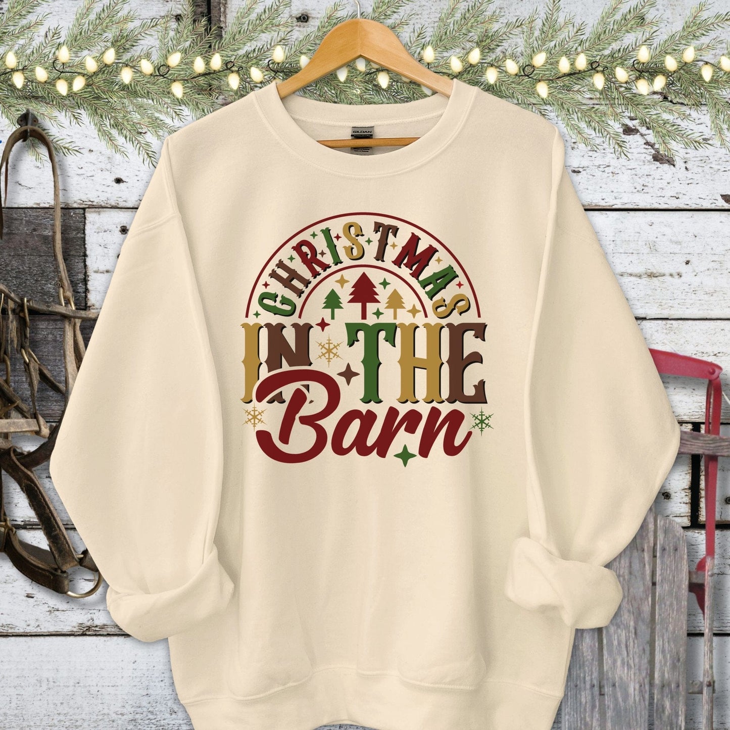 Holiday Shirt Adult Sweatshirt / Sand / S Christmas In The Barn Shirt