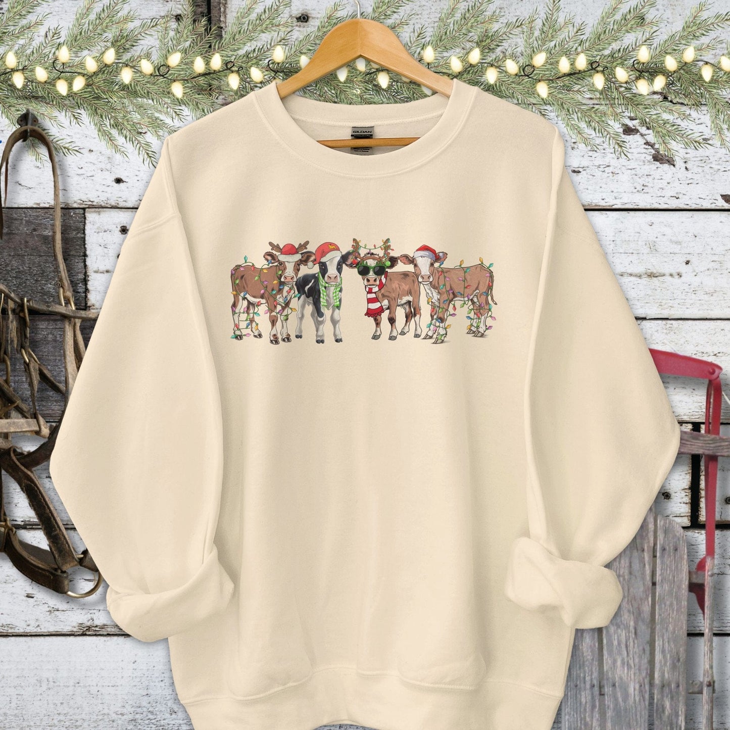 Holiday Shirt Adult Sweatshirt / Sand / S Festive Cows Shirt