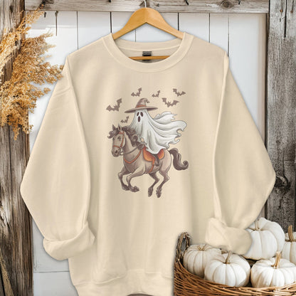 Holiday Shirt Adult Sweatshirt / Sand / S Ghost Riding Horse Halloween Shirt