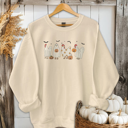 Holiday Shirt Adult Sweatshirt / Sand / S Ghostly Chickens Halloween Shirt