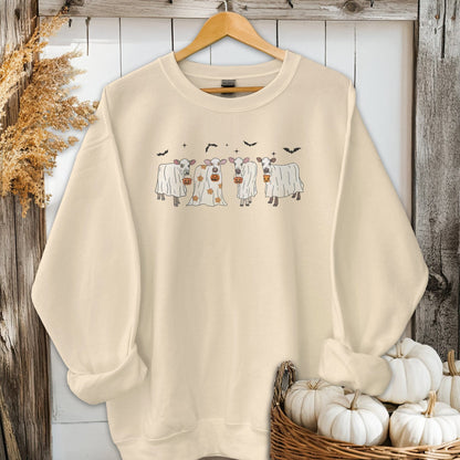 Holiday Shirt Adult Sweatshirt / Sand / S Ghostly Cows Halloween Shirt