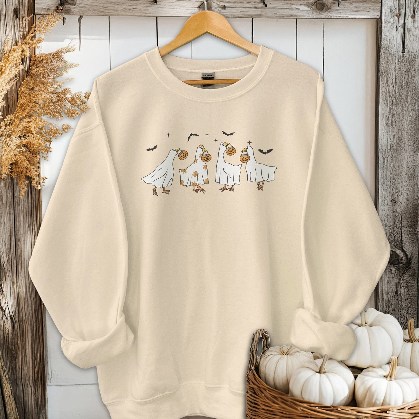 Holiday Shirt Adult Sweatshirt / Sand / S Ghostly Geese Halloween Shirt