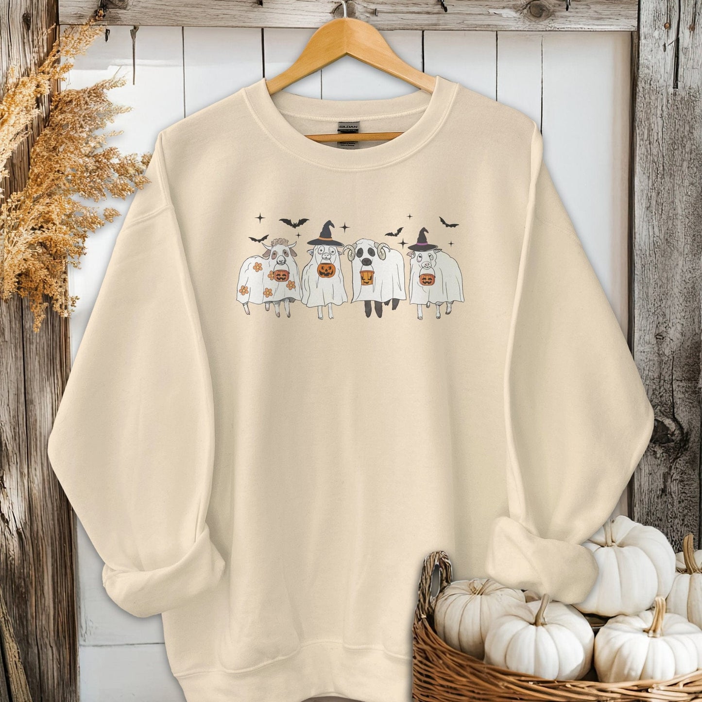 Holiday Shirt Adult Sweatshirt / Sand / S Ghostly Sheep Halloween Shirt