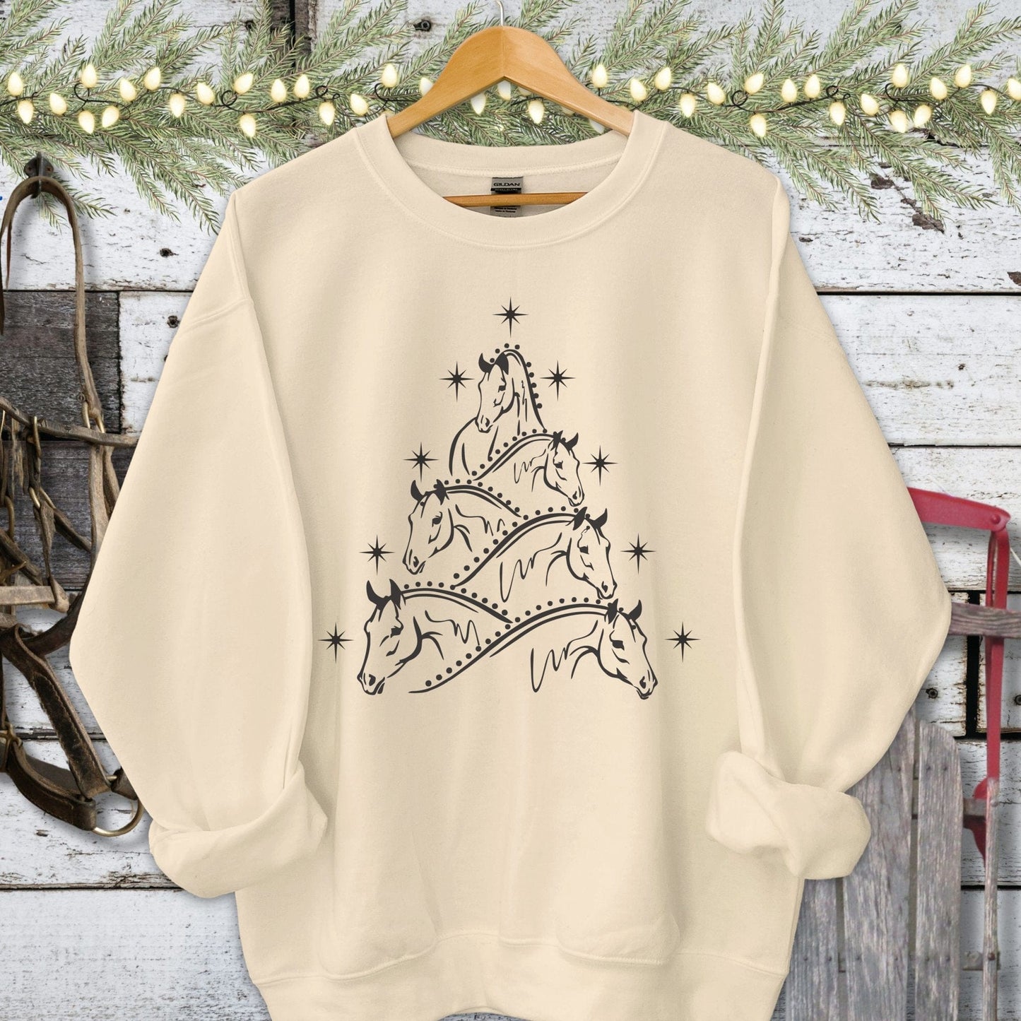 Holiday Shirt Adult Sweatshirt / Sand / S Horse Art Christmas Shirt