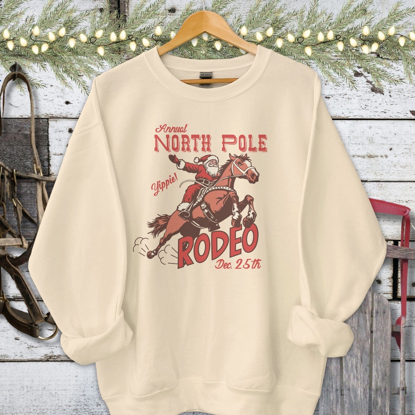 Holiday Shirt Adult Sweatshirt / Sand / S North Pole Rodeo Shirt