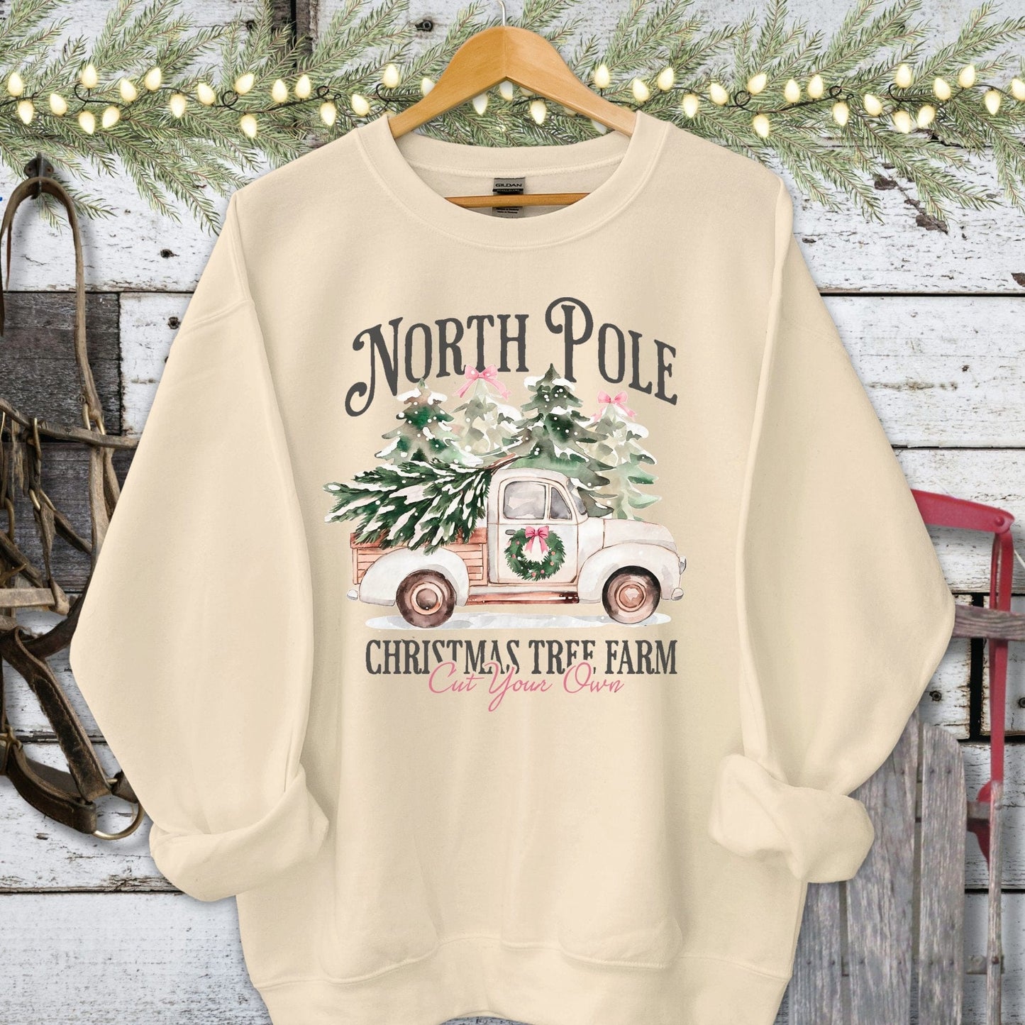 Holiday Shirt Adult Sweatshirt / Sand / S North Pole Tree Farm Shirt