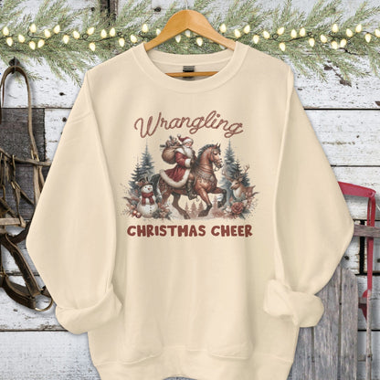 Holiday Shirt Adult Sweatshirt / Sand / S Wrangling Christmas Cheer Shirt