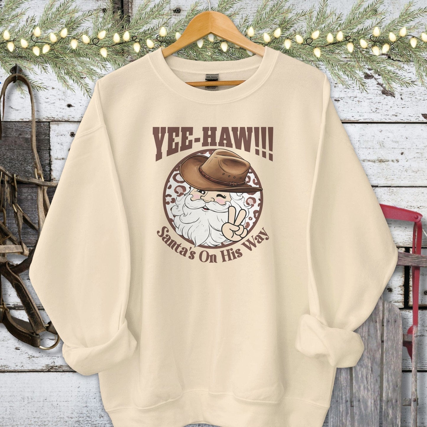 Holiday Shirt Adult Sweatshirt / Sand / S Yee-Haw Santa Shirt