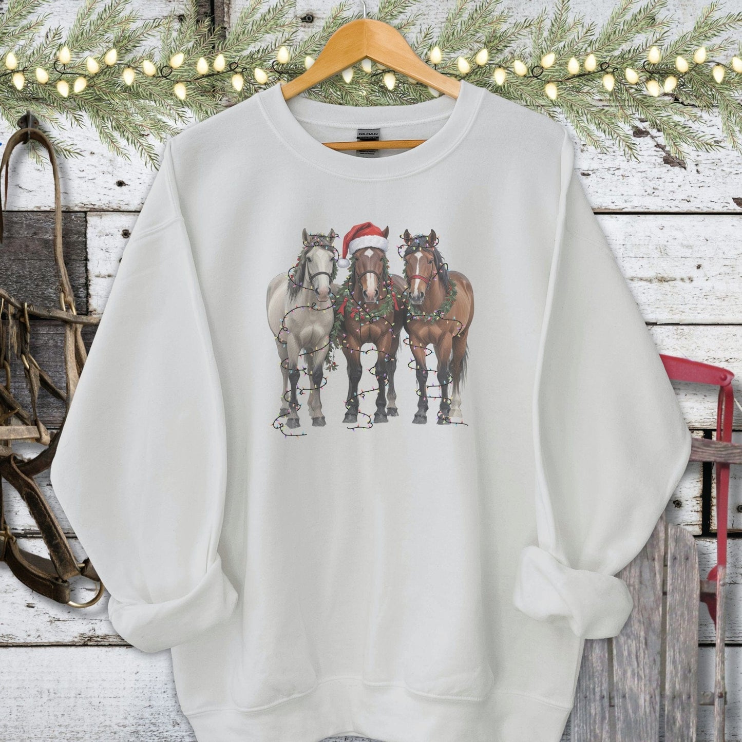 Holiday Shirt Adult Sweatshirt / Sport Grey / S Festive Horses Shirt