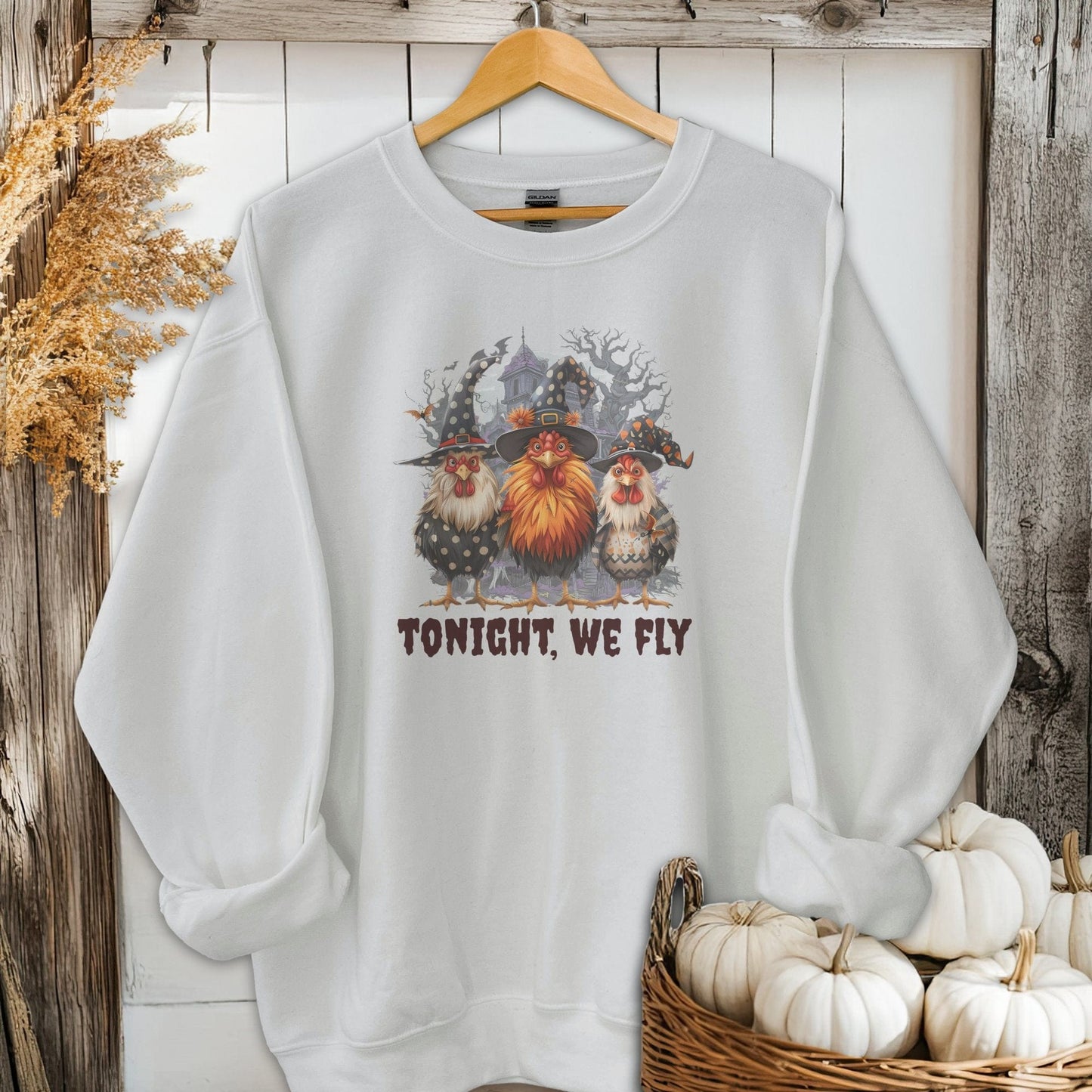 Holiday Shirt Adult Sweatshirt / Sport Grey / S Halloween Witch Chickens Shirt