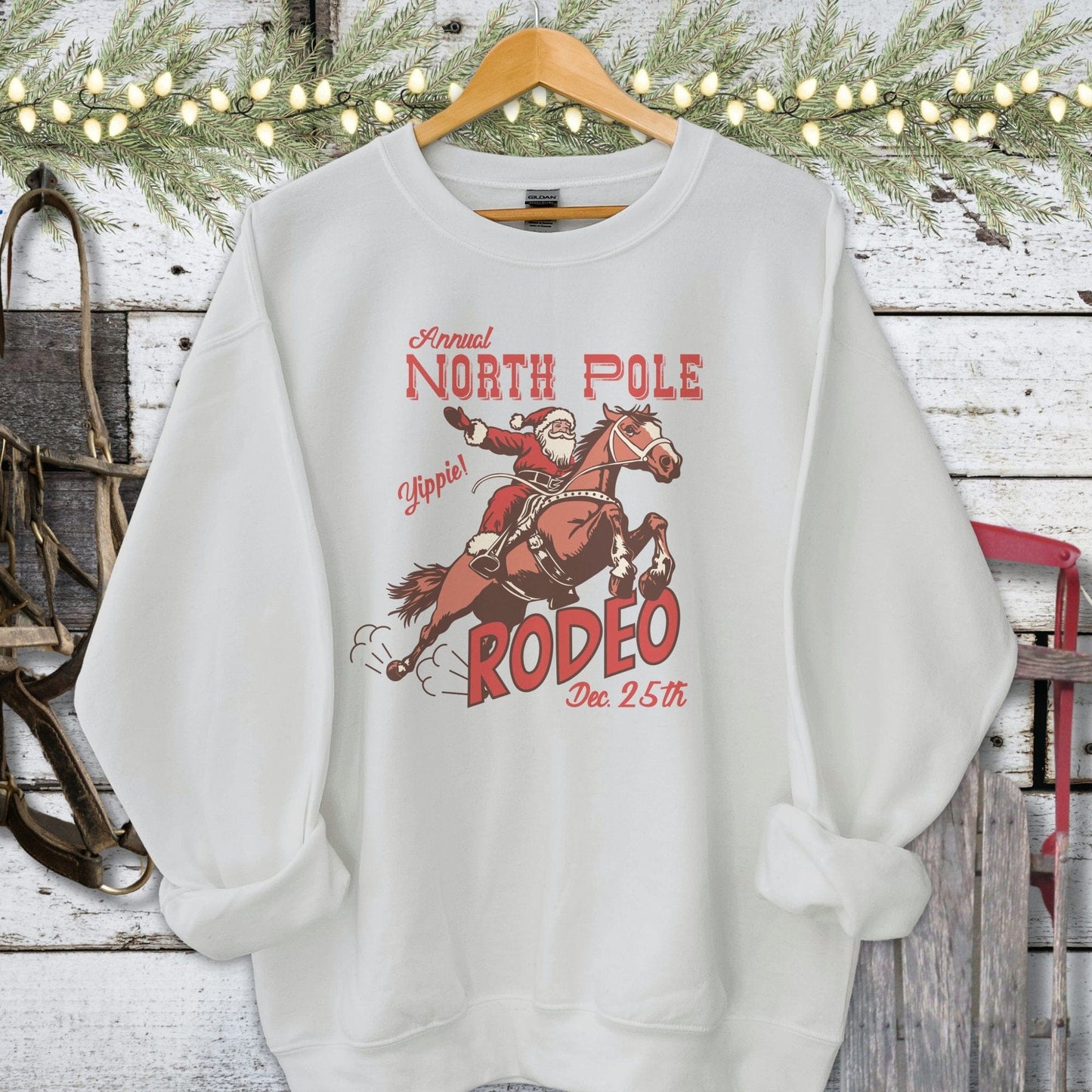 Holiday Shirt Adult Sweatshirt / Sport Grey / S North Pole Rodeo Shirt