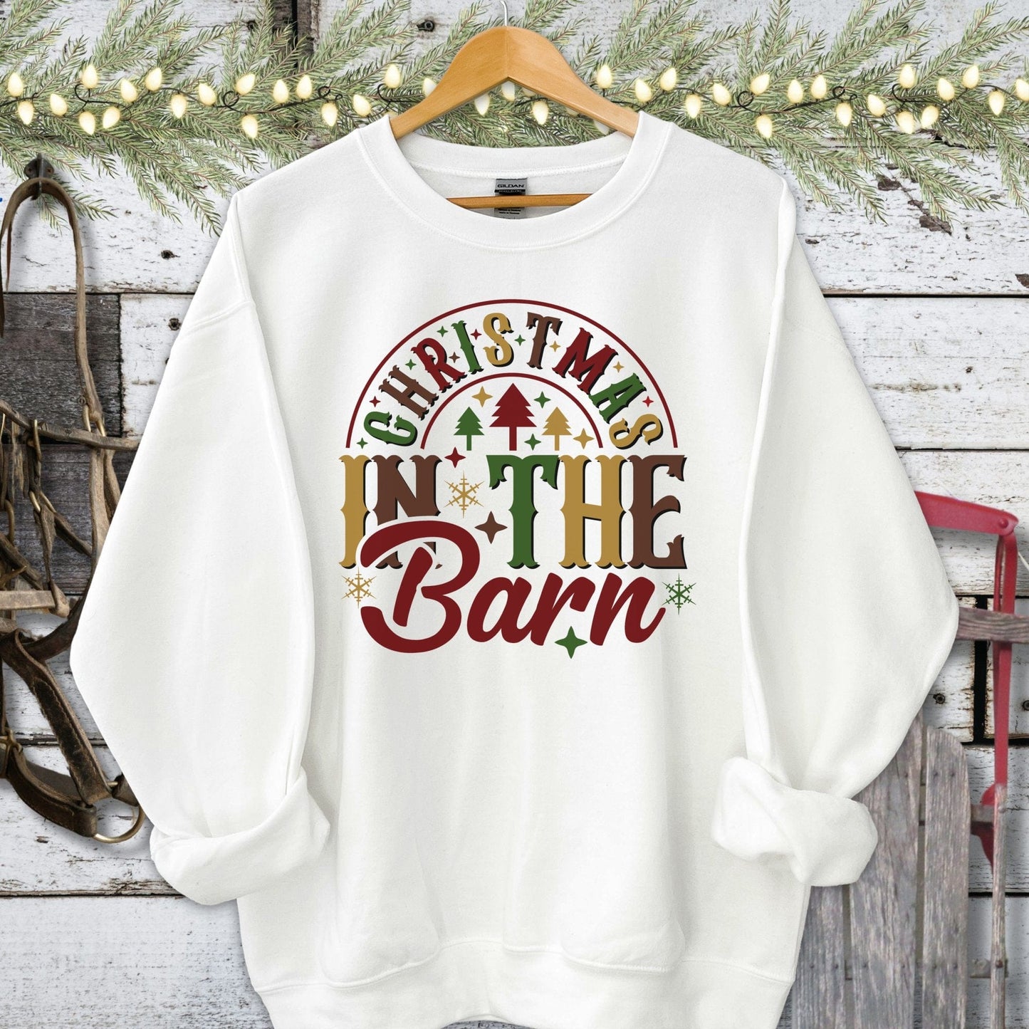 Holiday Shirt Adult Sweatshirt / White / S Christmas In The Barn Shirt