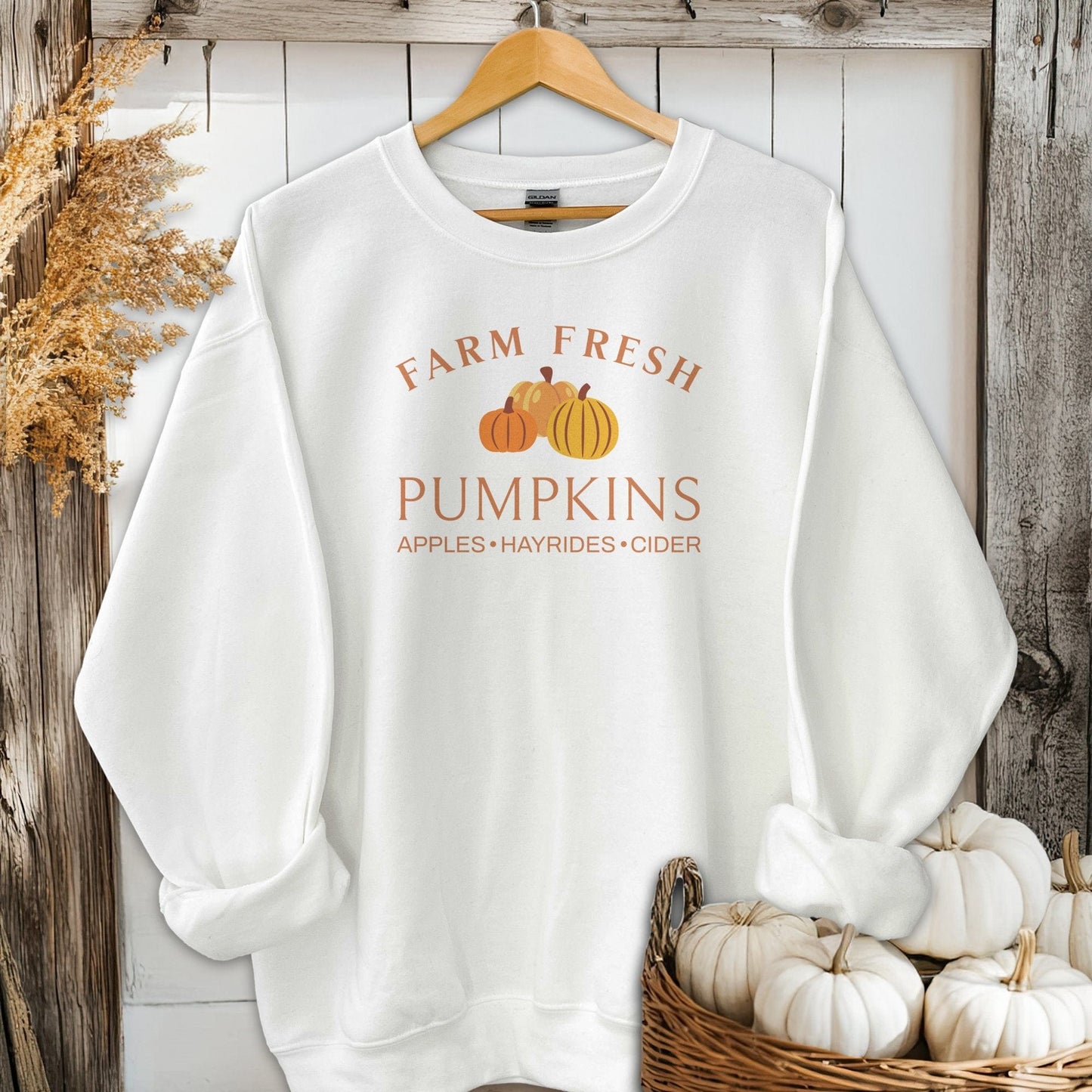 Holiday Shirt Adult Sweatshirt / White / S Farm Fresh Pumpkins Fall Shirt