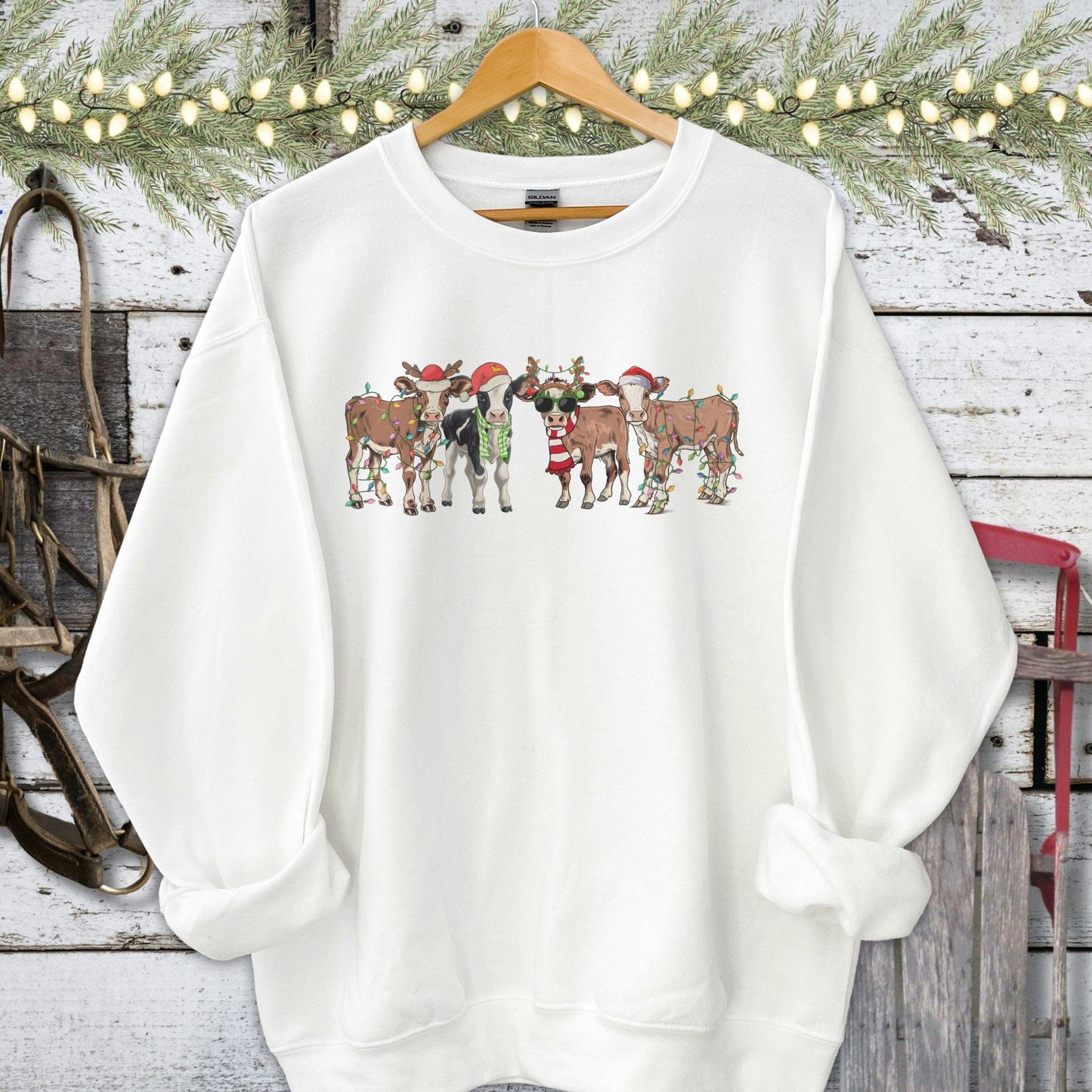 Holiday Shirt Adult Sweatshirt / White / S Festive Cows Shirt