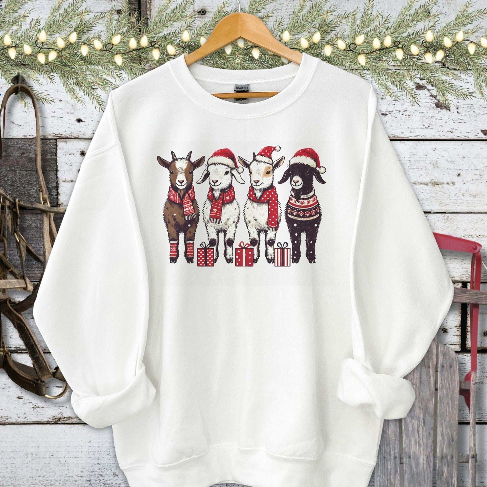 Holiday Shirt Adult Sweatshirt / White / S Festive Goats Shirt