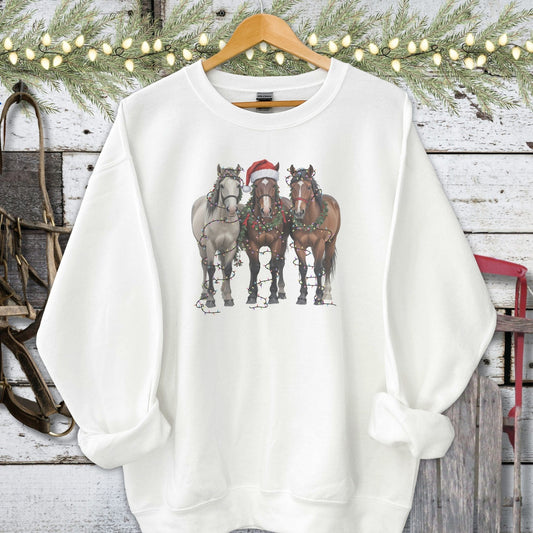 Holiday Shirt Adult Sweatshirt / White / S Festive Horses Shirt