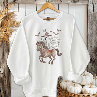 Holiday Shirt Adult Sweatshirt / White / S Ghost Riding Horse Halloween Shirt