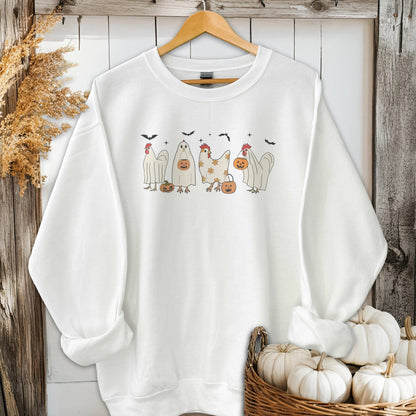 Holiday Shirt Adult Sweatshirt / White / S Ghostly Chickens Halloween Shirt