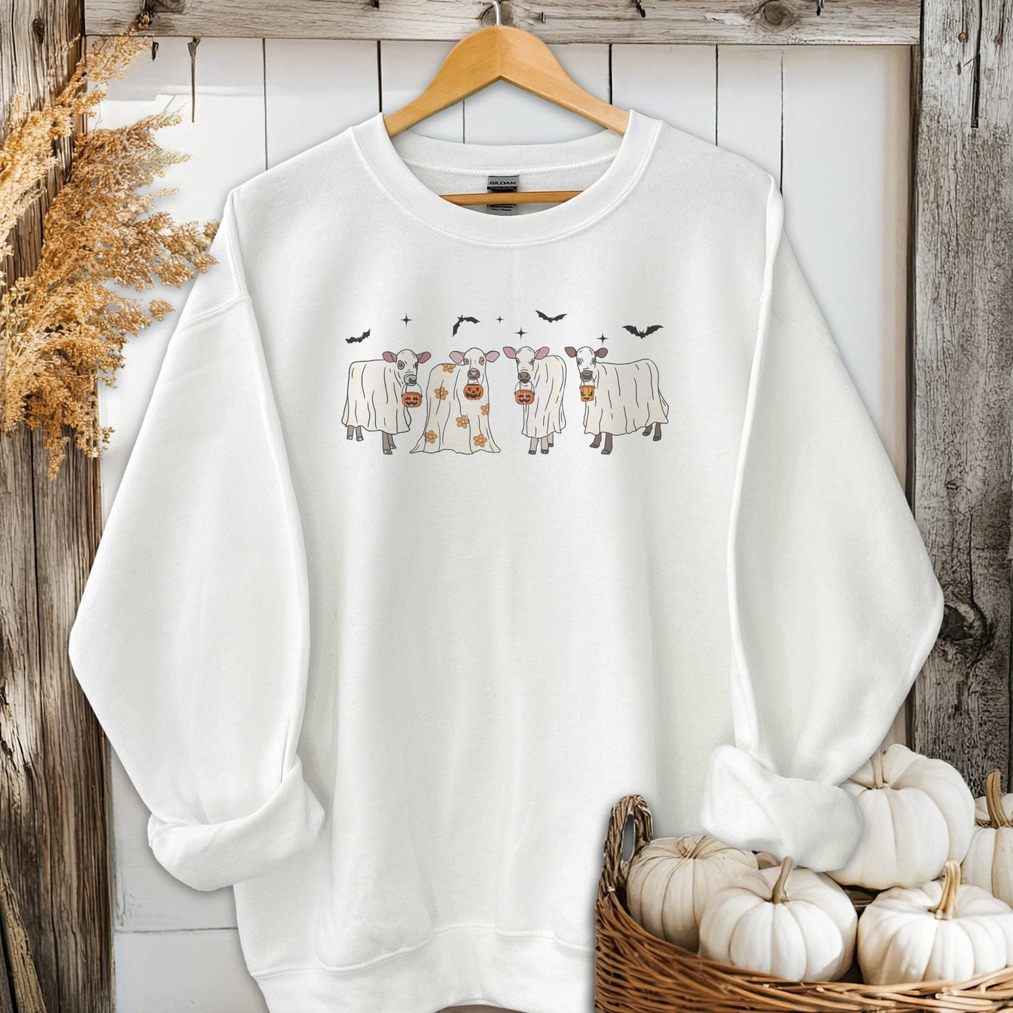 Holiday Shirt Adult Sweatshirt / White / S Ghostly Cows Halloween Shirt