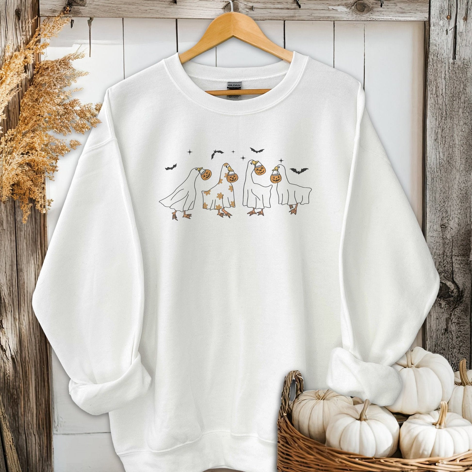 Holiday Shirt Adult Sweatshirt / White / S Ghostly Geese Halloween Shirt