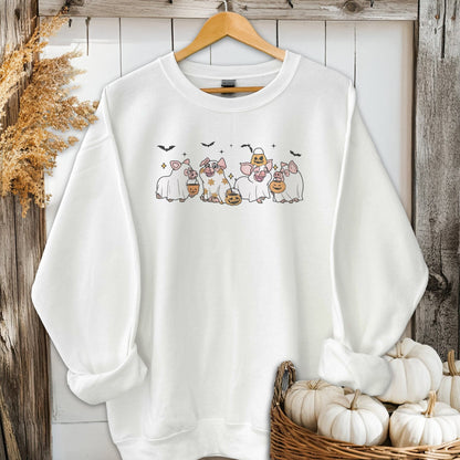 Holiday Shirt Adult Sweatshirt / White / S Ghostly Pigs Halloween Shirt