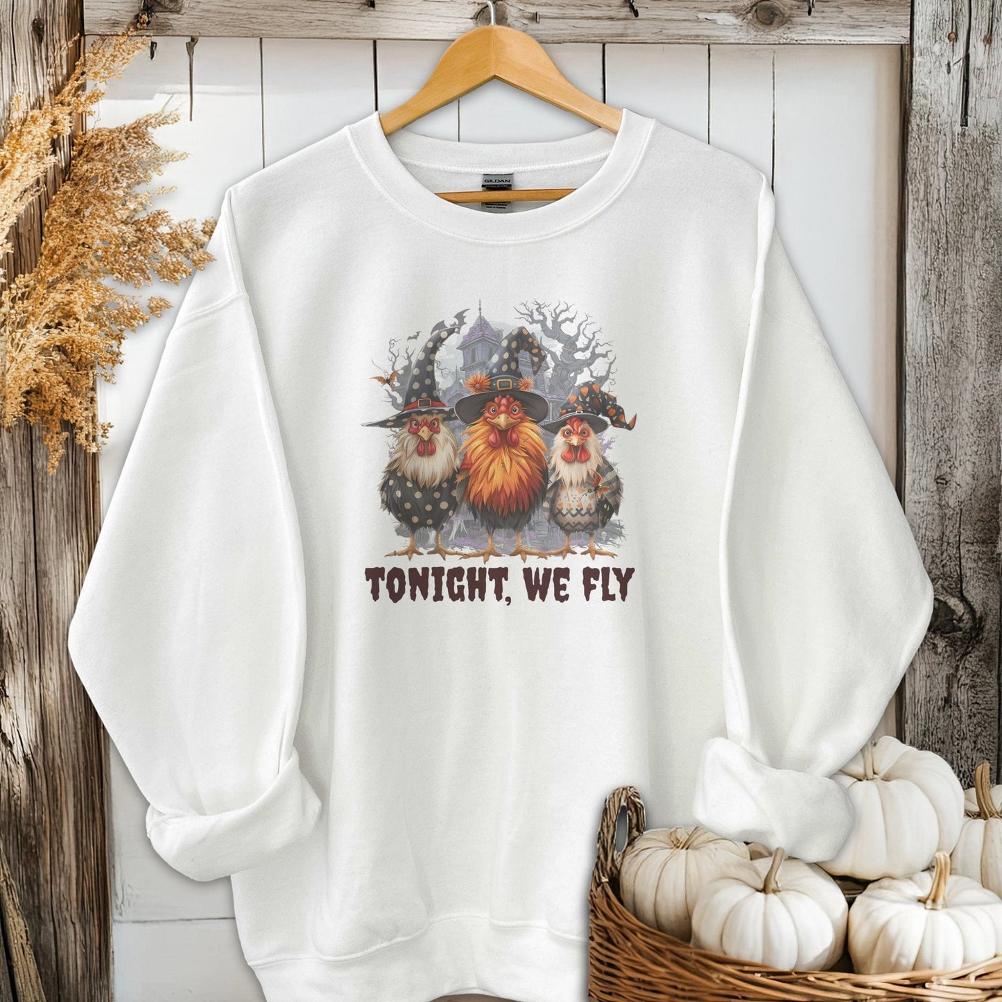 Holiday Shirt Adult Sweatshirt / White / S Halloween Witch Chickens Shirt