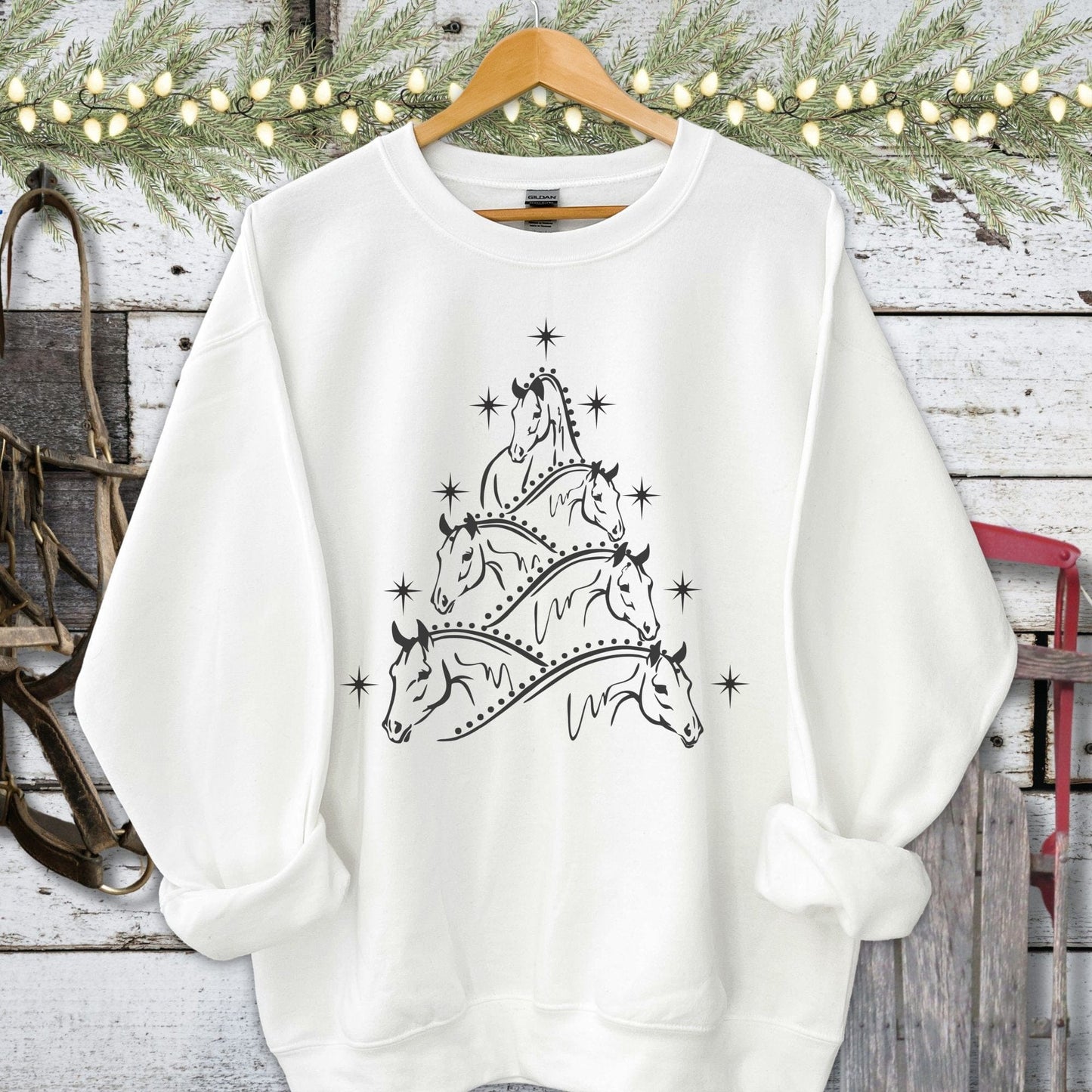 Holiday Shirt Adult Sweatshirt / White / S Horse Art Christmas Shirt