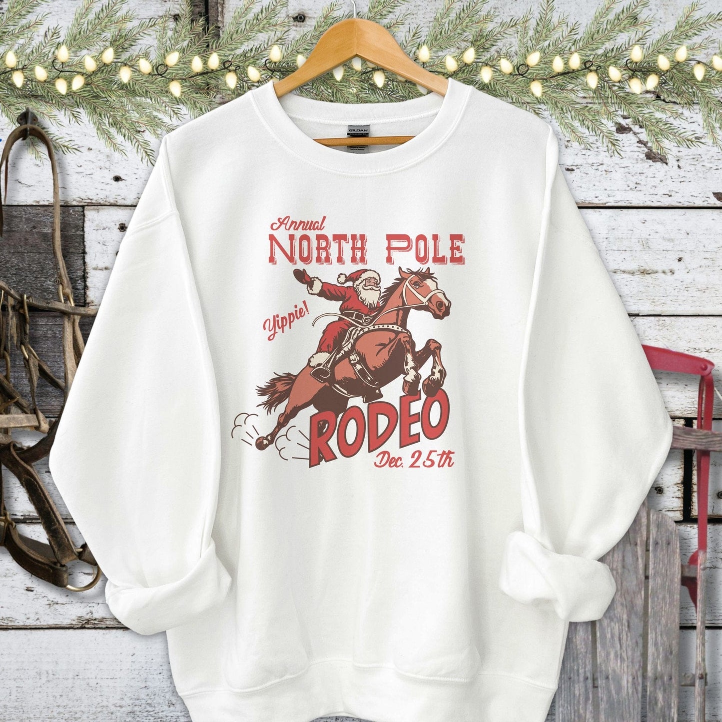 Holiday Shirt Adult Sweatshirt / White / S North Pole Rodeo Shirt