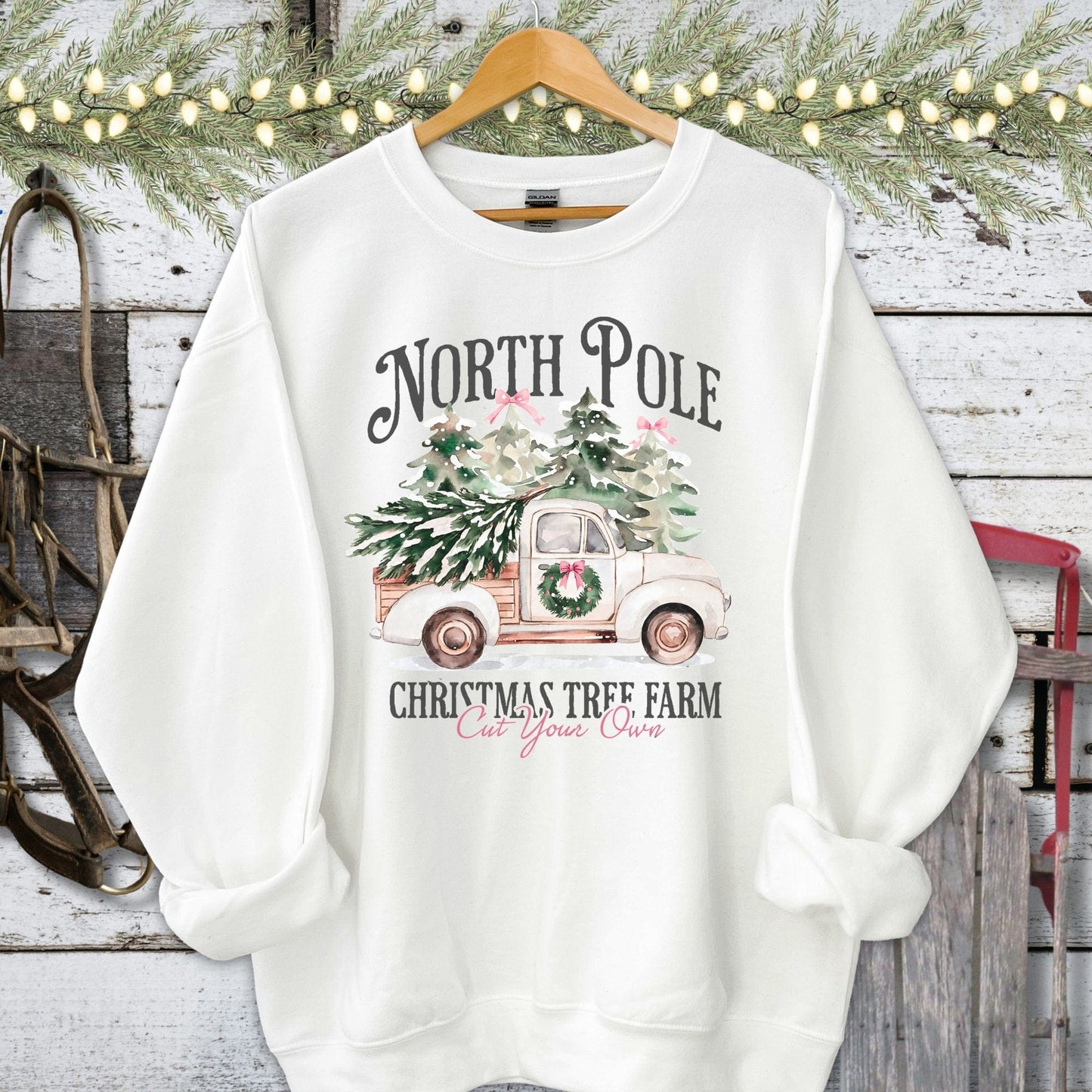 Holiday Shirt Adult Sweatshirt / White / S North Pole Tree Farm Shirt