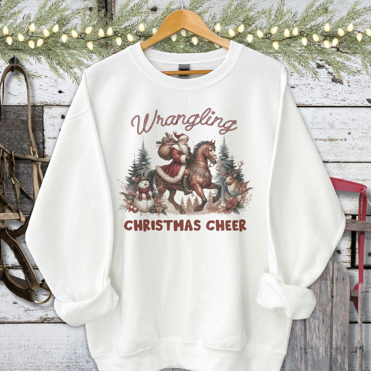 Holiday Shirt Adult Sweatshirt / White / S Wrangling Christmas Cheer Shirt