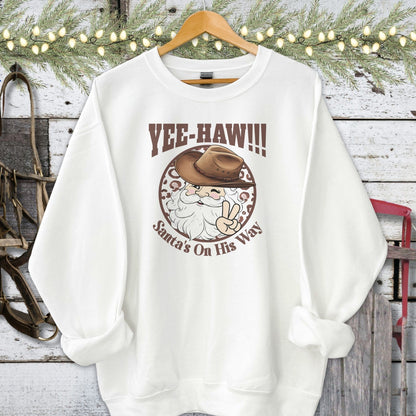 Holiday Shirt Adult Sweatshirt / White / S Yee-Haw Santa Shirt