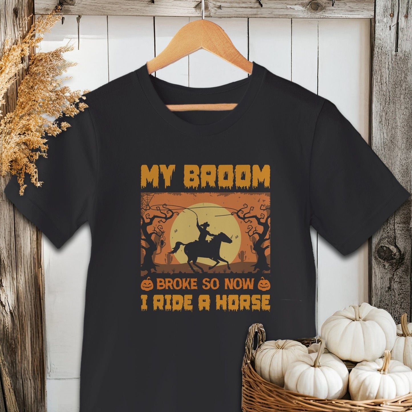 Holiday Shirt Adult T-shirt / Black / XS Halloween Broom Broke Now I Ride A Horse Shirt